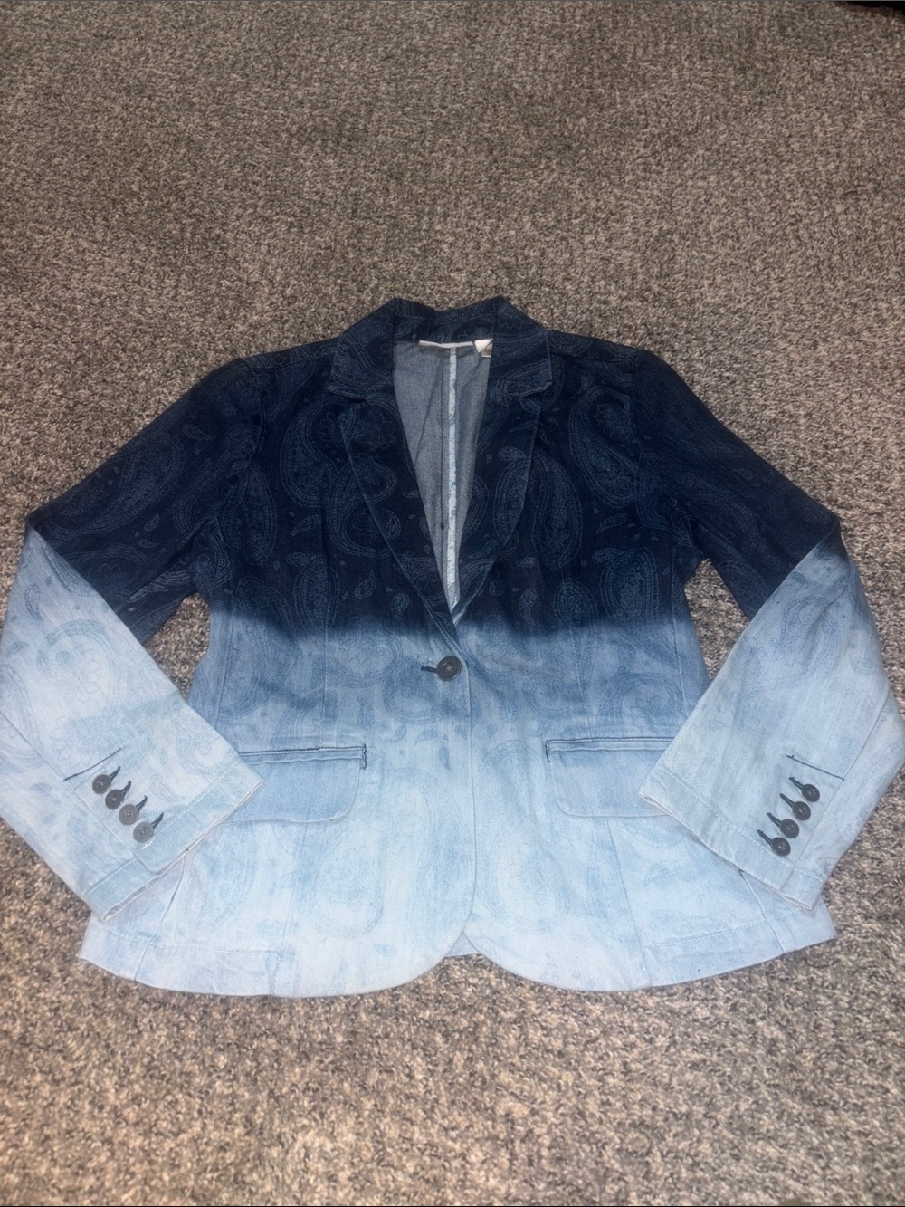 Chico's Ombre Paisley Denim Blazer - Dark to Light Blue